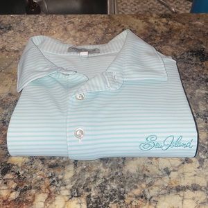 Sea Island Golf Polo, Summer Comfort, Size Large color green with white stripes